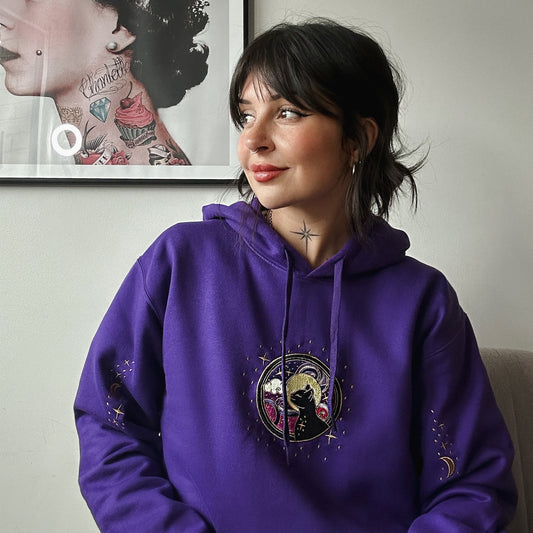 Cosmic Cat Embroidered Pullover Hoodie