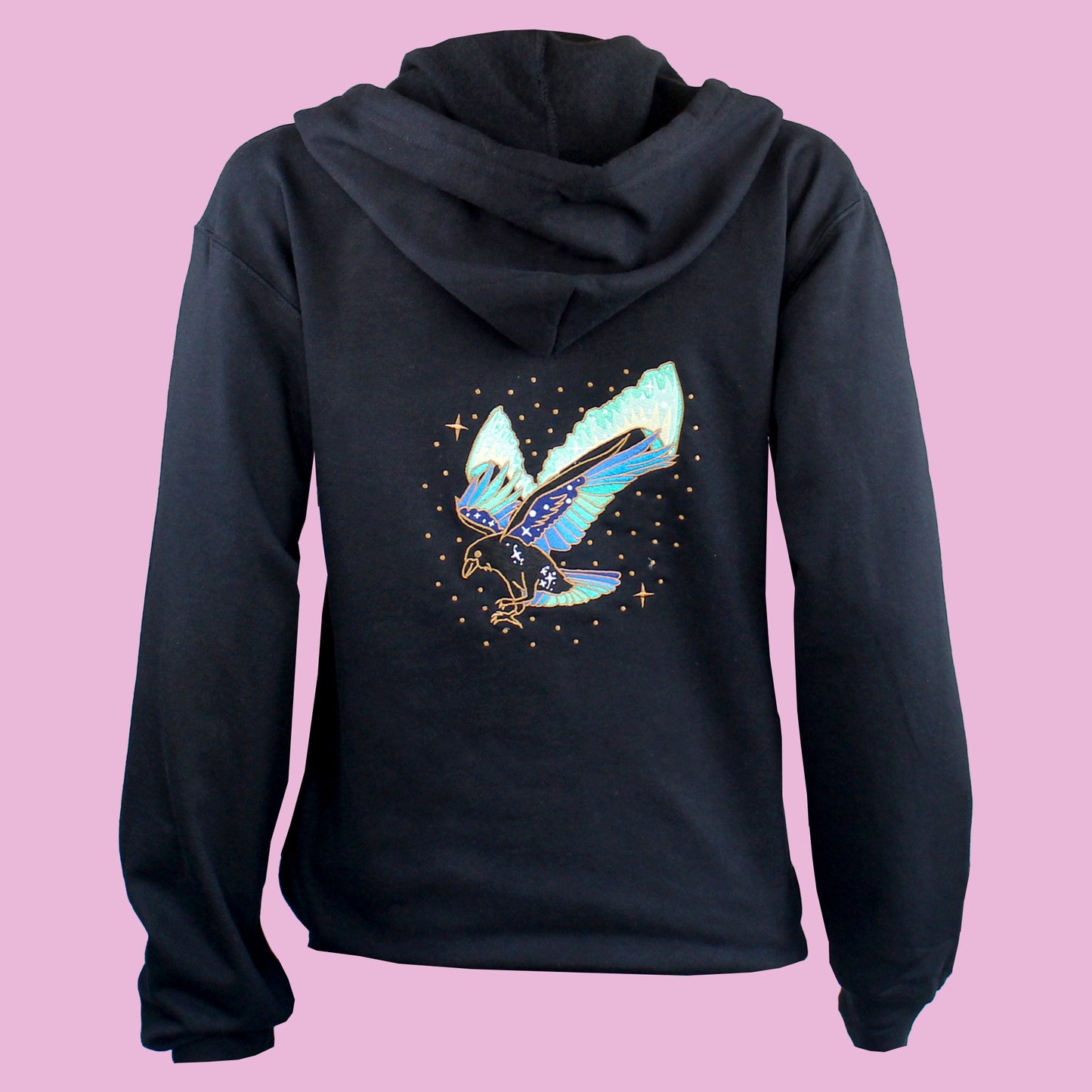 Northern Lights Raven Embroidered Zip-up Hoodie