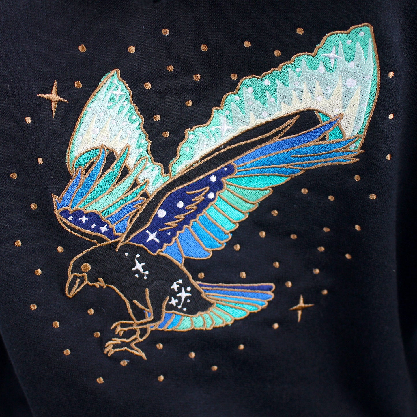 Northern Lights Raven Embroidered Zip-up Hoodie