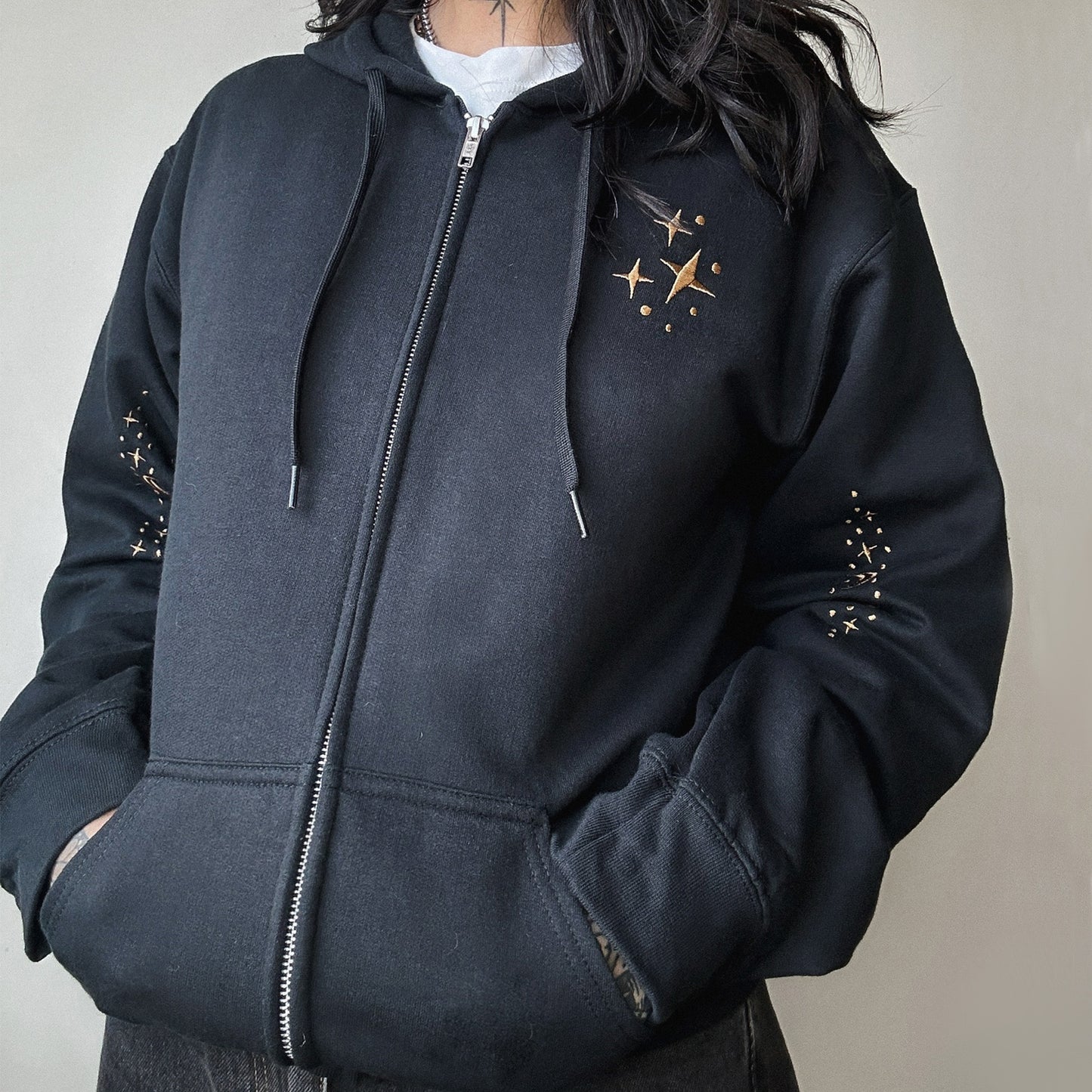 Northern Lights Raven Embroidered Zip-up Hoodie