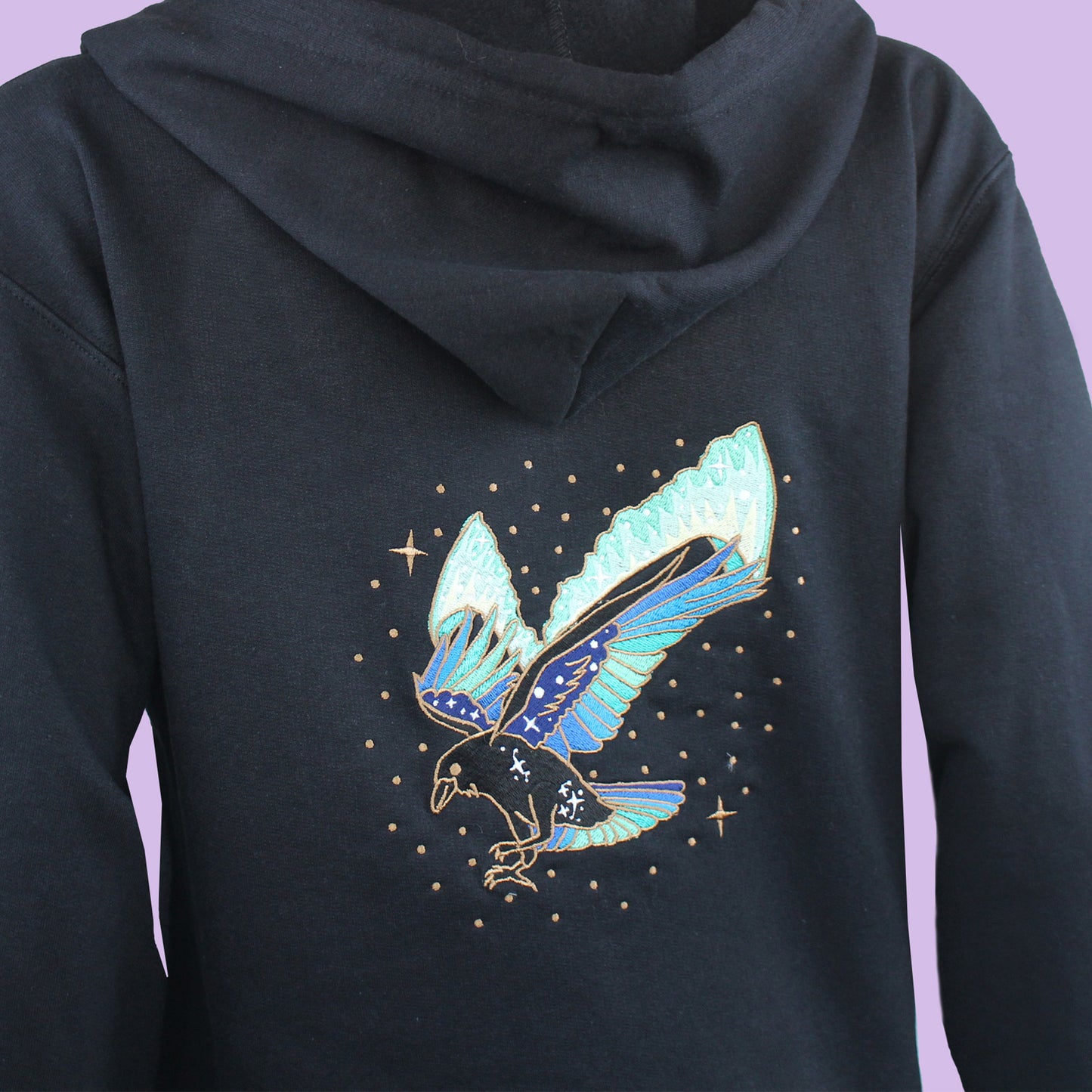 Northern Lights Raven Embroidered Zip-up Hoodie