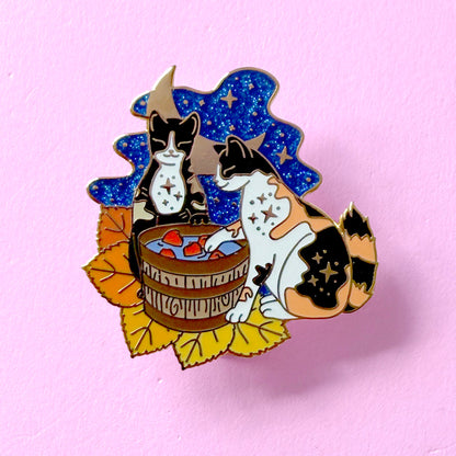 Apple Bobbing Cats Enamel Pin – Autumn & Fall Collection
