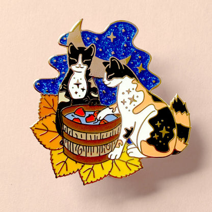 Apple Bobbing Cats Enamel Pin – Autumn & Fall Collection