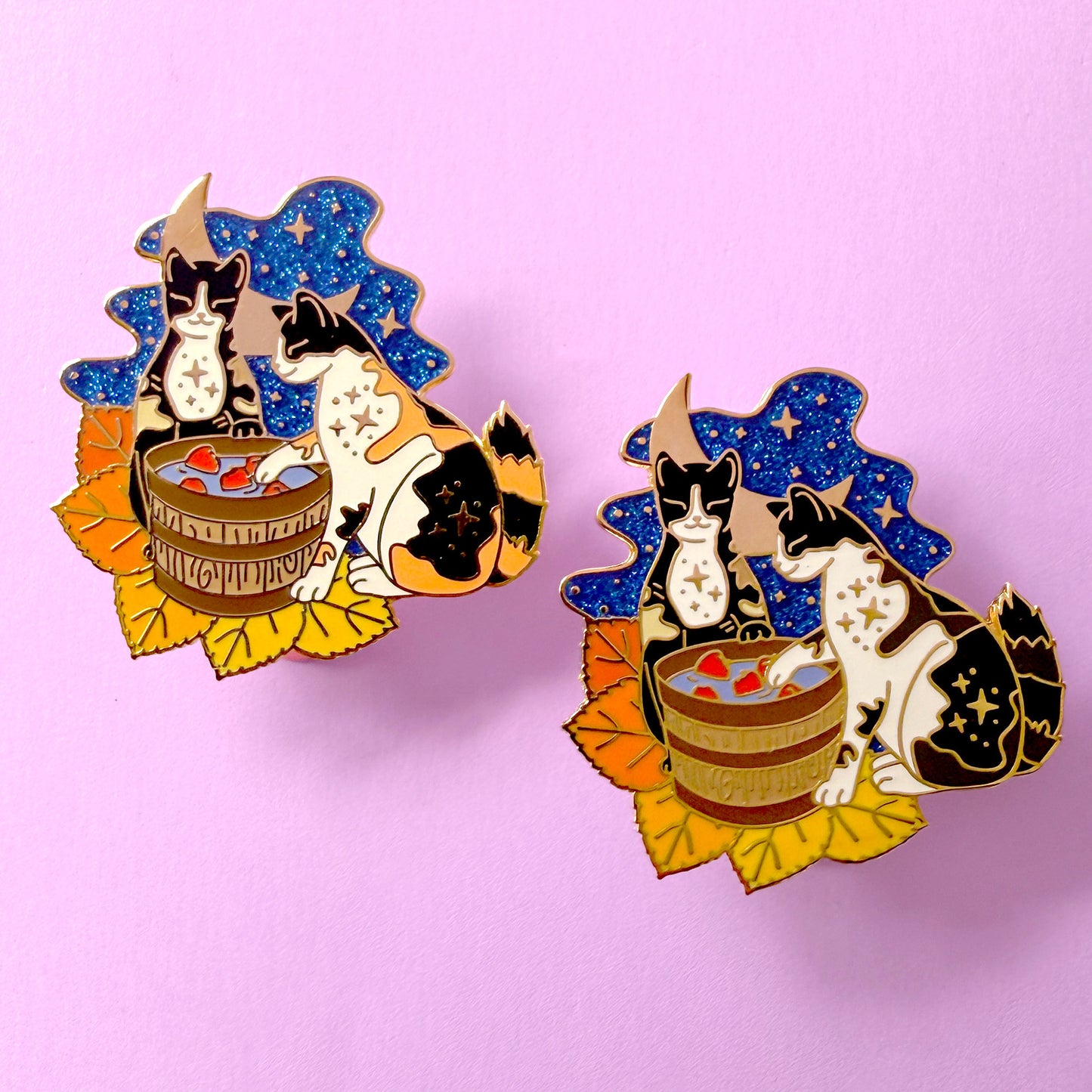 Apple Bobbing Cats Enamel Pin – Autumn & Fall Collection