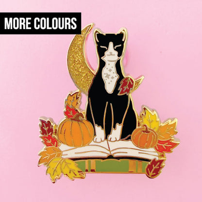 Fall Book Cat Enamel Pin in Ginger and Tuxedo – Autumn & Fall Collection