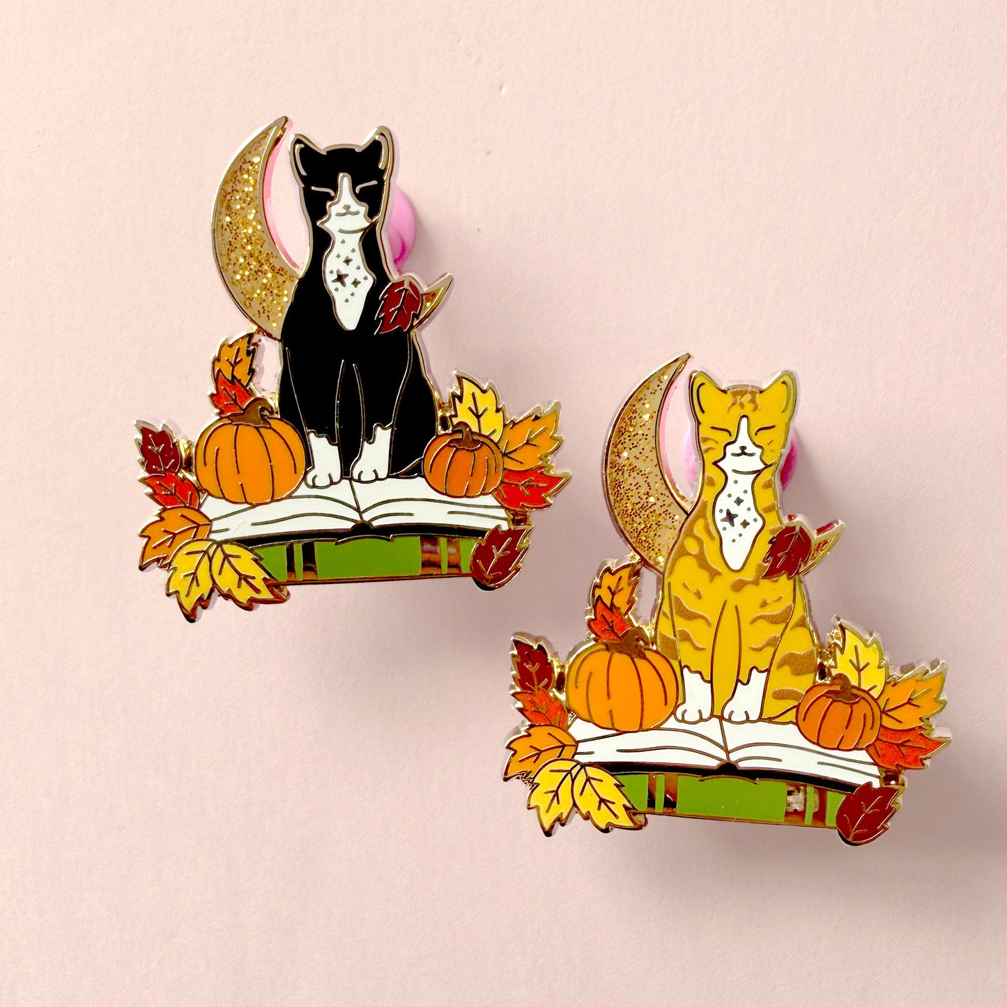 Fall Book Cat Enamel Pin in Ginger and Tuxedo – Autumn & Fall Collection