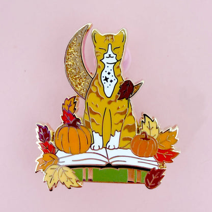 Fall Book Cat Enamel Pin in Ginger and Tuxedo – Autumn & Fall Collection