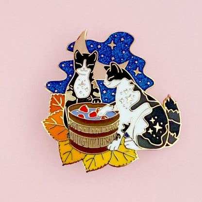 Apple Bobbing Cats Enamel Pin – Autumn & Fall Collection