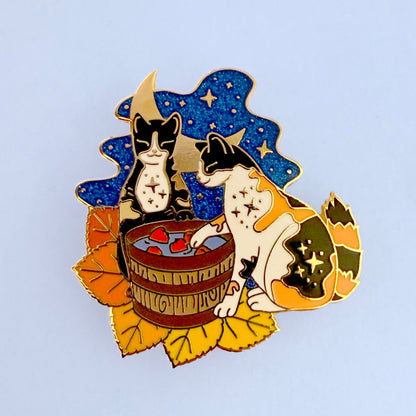 Apple Bobbing Cats Enamel Pin – Autumn & Fall Collection