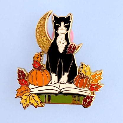 Fall Book Cat Enamel Pin in Ginger and Tuxedo – Autumn & Fall Collection