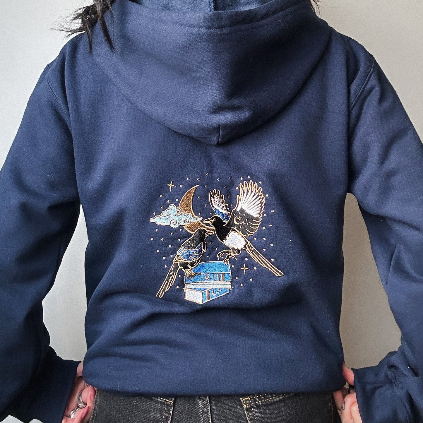 Literary Magpies Embroidered Zip-up Hoodie