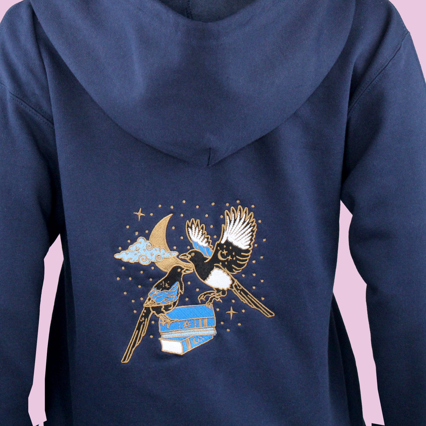 Literary Magpies Embroidered Zip-up Hoodie