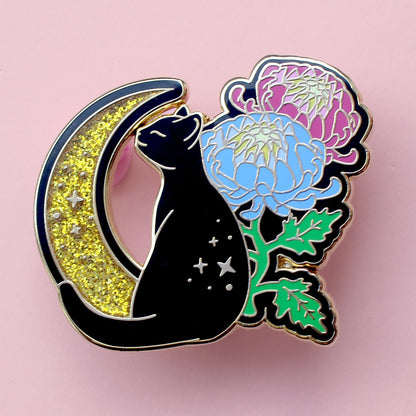 Chrysanthemum Cat Enamel Pin: Pan Pride