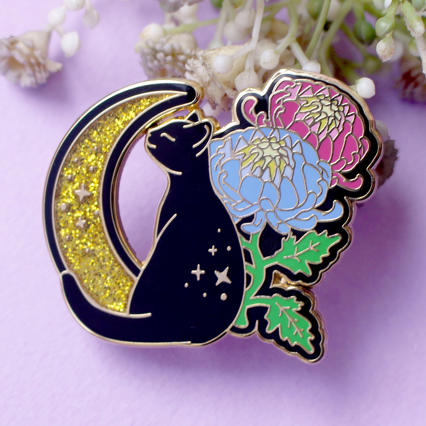 Chrysanthemum Cat Enamel Pin: Pan Pride