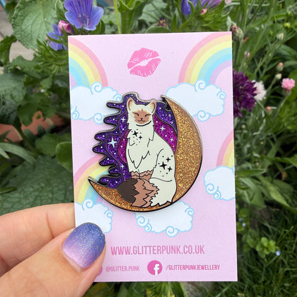 Long Haired Pointed Cat Enamel Pin