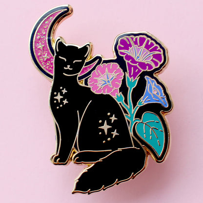 Morning Glory Cat Enamel Pin: Bisexual Pride