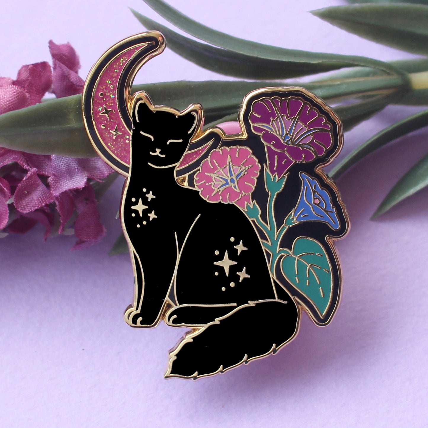 Morning Glory Cat Enamel Pin: Bisexual Pride
