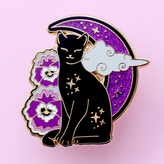 Pansies Cat Enamel Pin: Ace Pride