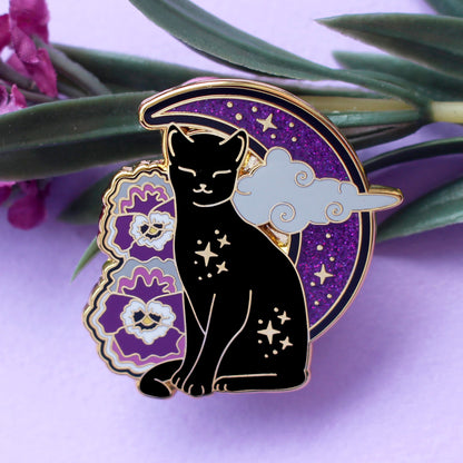 Pansies Cat Enamel Pin: Ace Pride