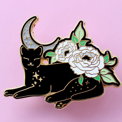Peony Cat Enamel Pin: Aromantic Pride