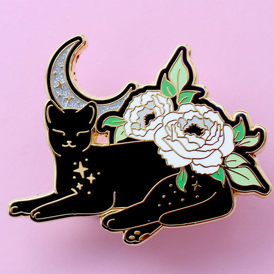 Peony Cat Enamel Pin: Aromantic Pride