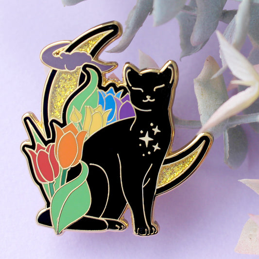 Tulip Cat Enamel Pin: Rainbow Pride