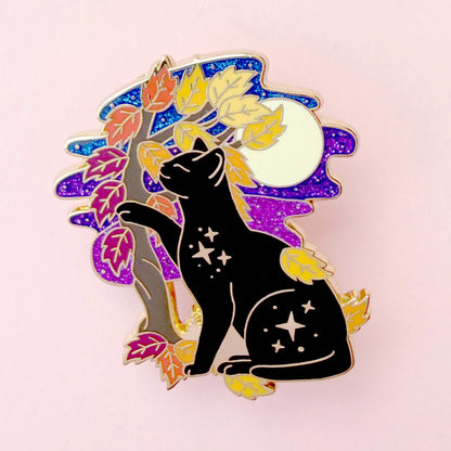 Night Forest Cat Enamel Pin – Autumn & Fall Collection