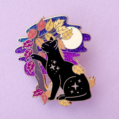 Night Forest Cat Enamel Pin – Autumn & Fall Collection