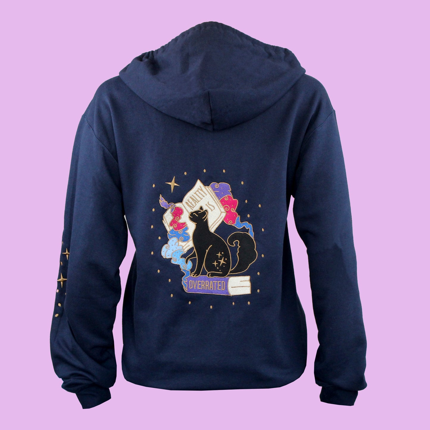 Reality is Overrated Cat Embroidered Zip-up Hoodie