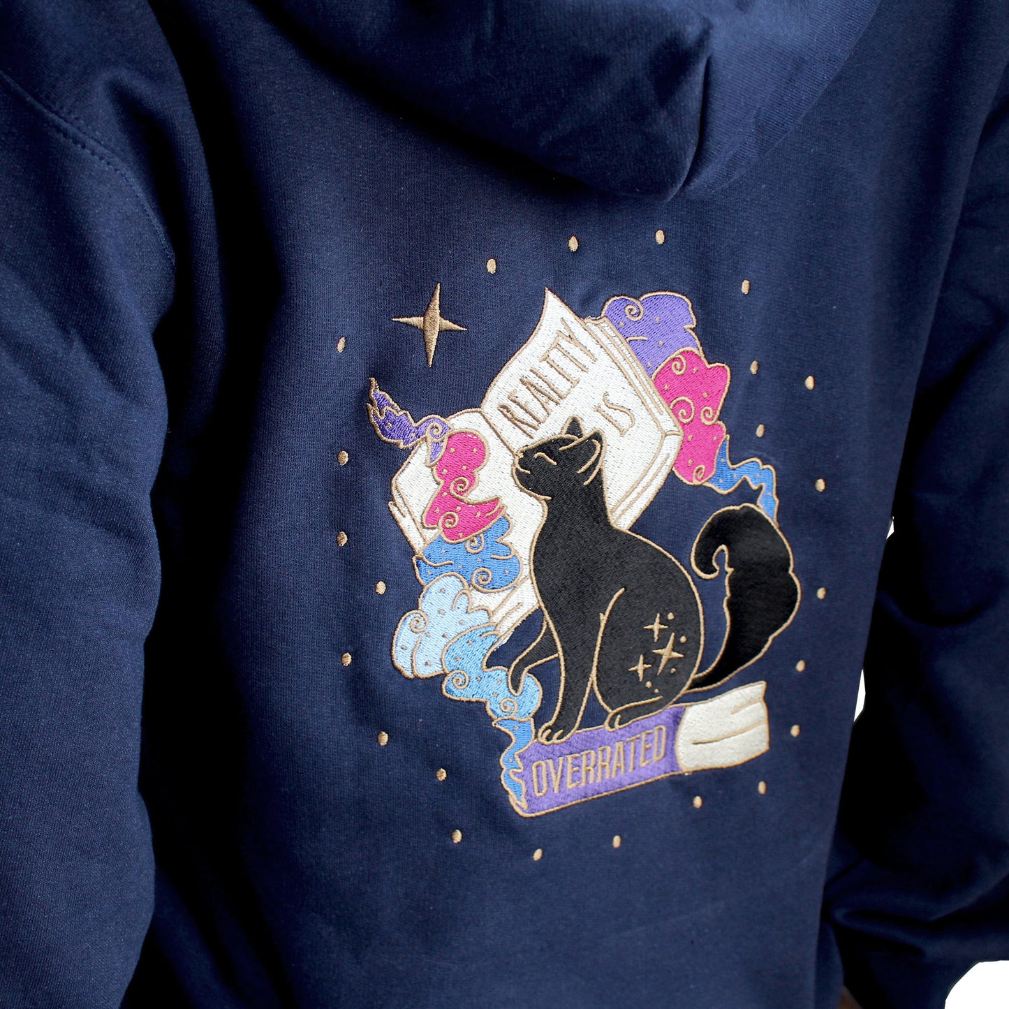 Reality is Overrated Cat Embroidered Zip-up Hoodie