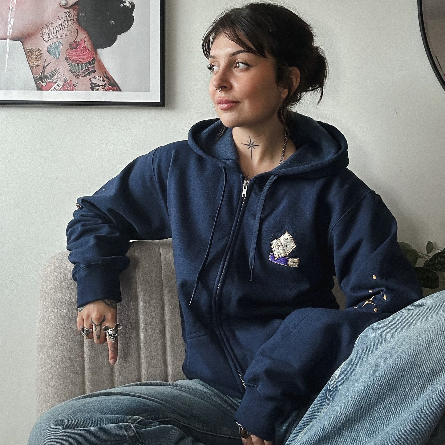 Reality is Overrated Cat Embroidered Zip-up Hoodie