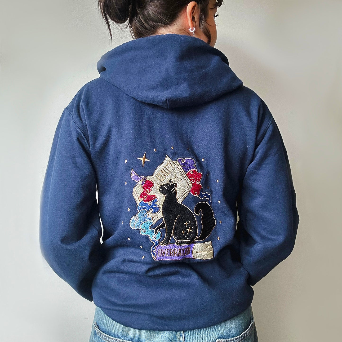 Reality is Overrated Cat Embroidered Zip-up Hoodie