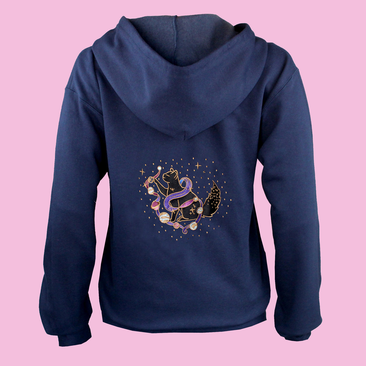 Solar Cat Embroidered Zip-up Hoodie