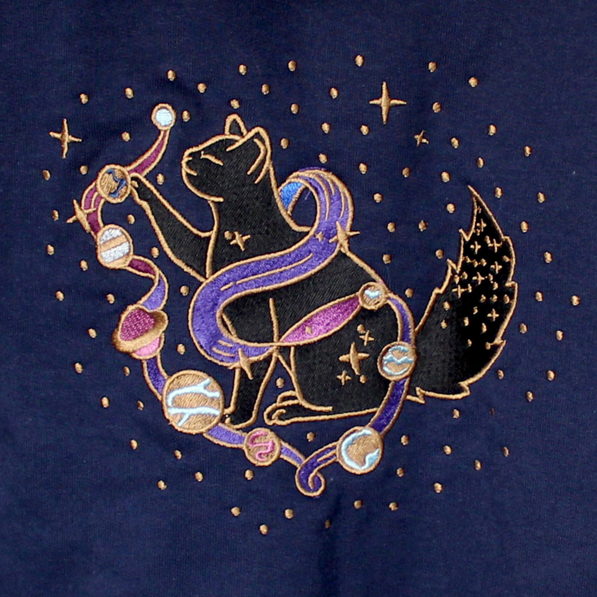 Solar Cat Embroidered Zip-up Hoodie
