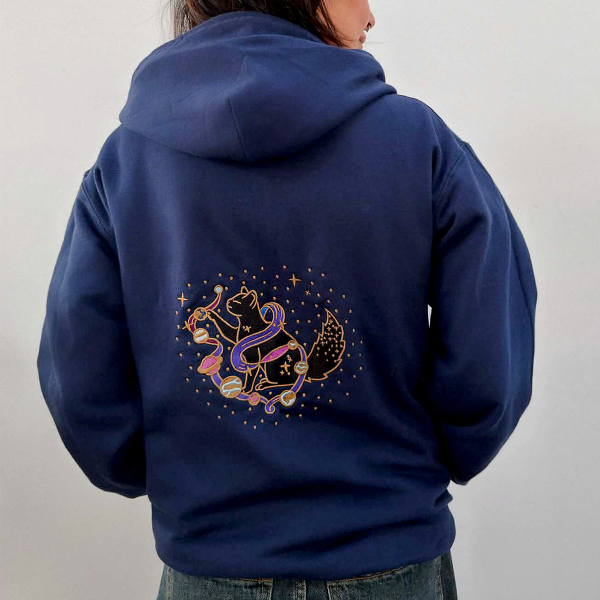 Solar Cat Embroidered Zip-up Hoodie