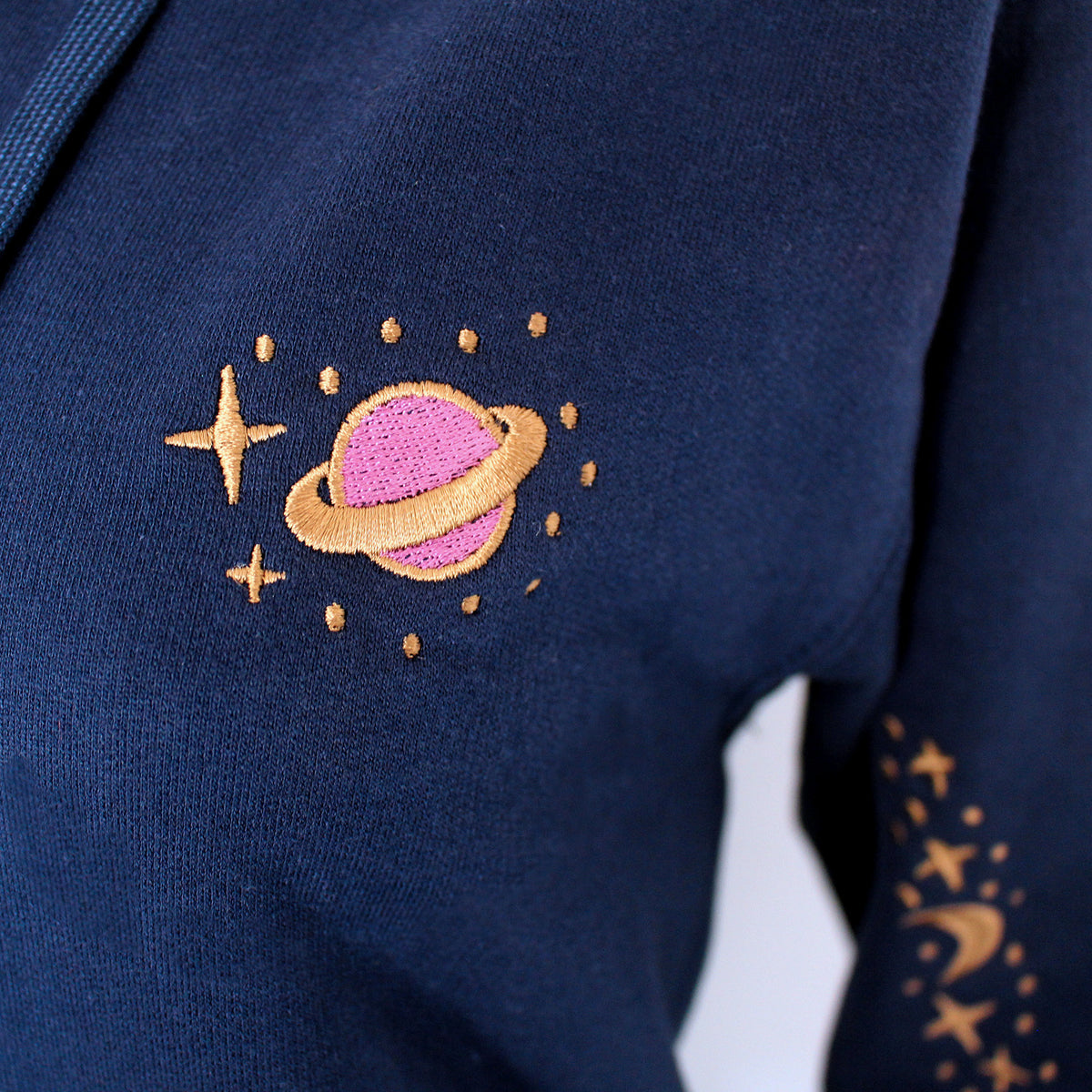 Solar Cat Embroidered Zip-up Hoodie