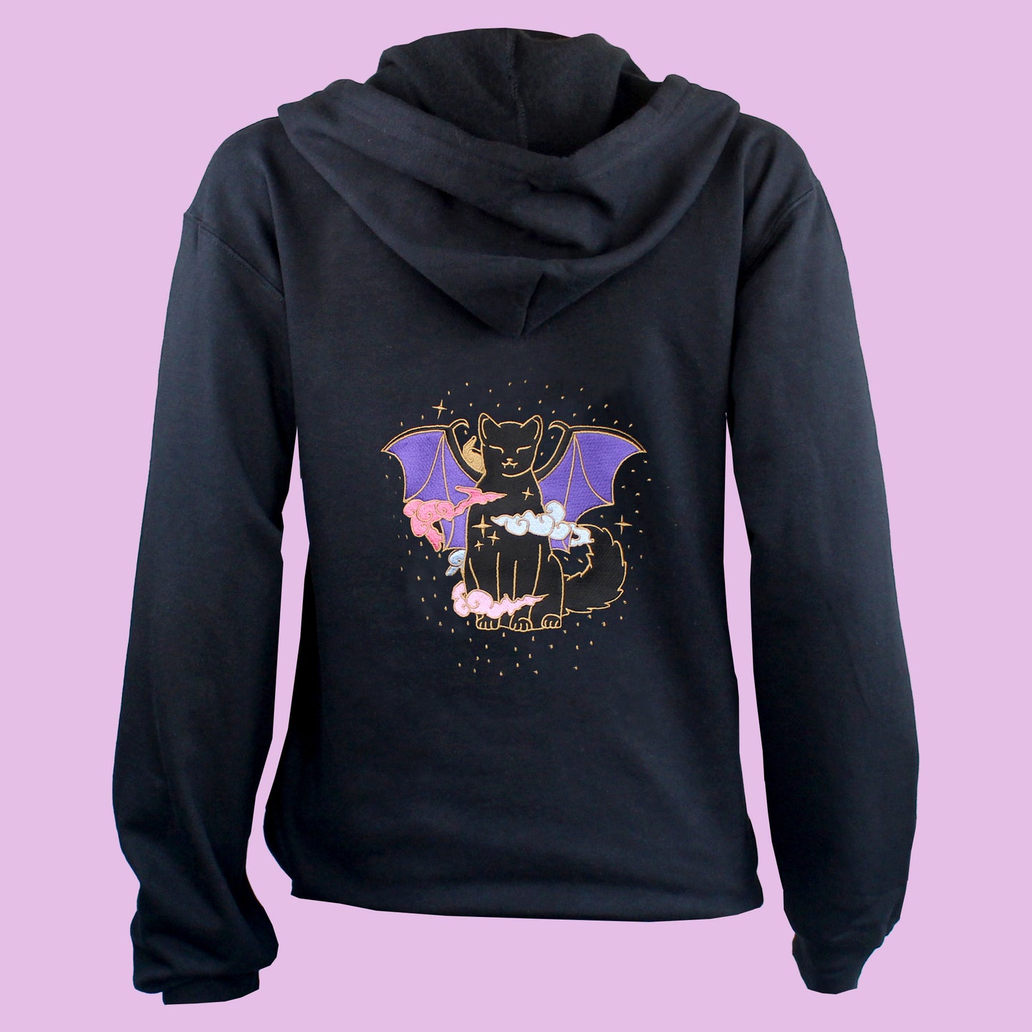 Vampire Cat Embroidered Zip-up Hoodie