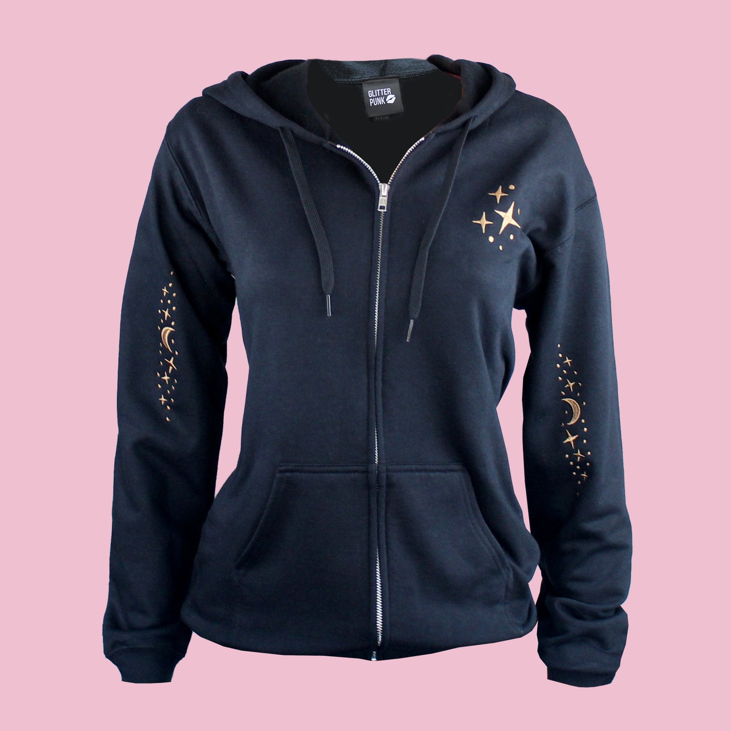 Vampire Cat Embroidered Zip-up Hoodie