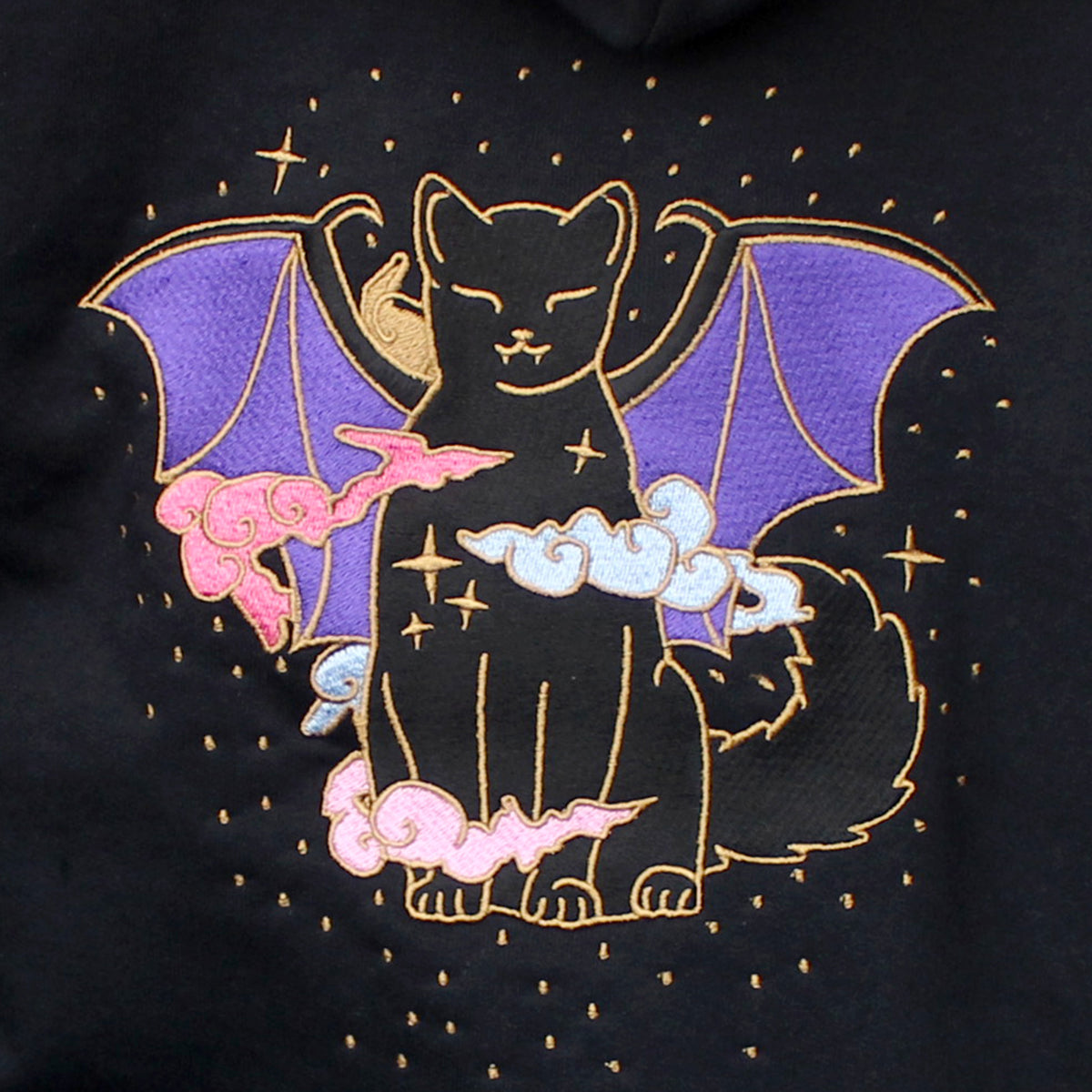 Vampire Cat Embroidered Zip-up Hoodie