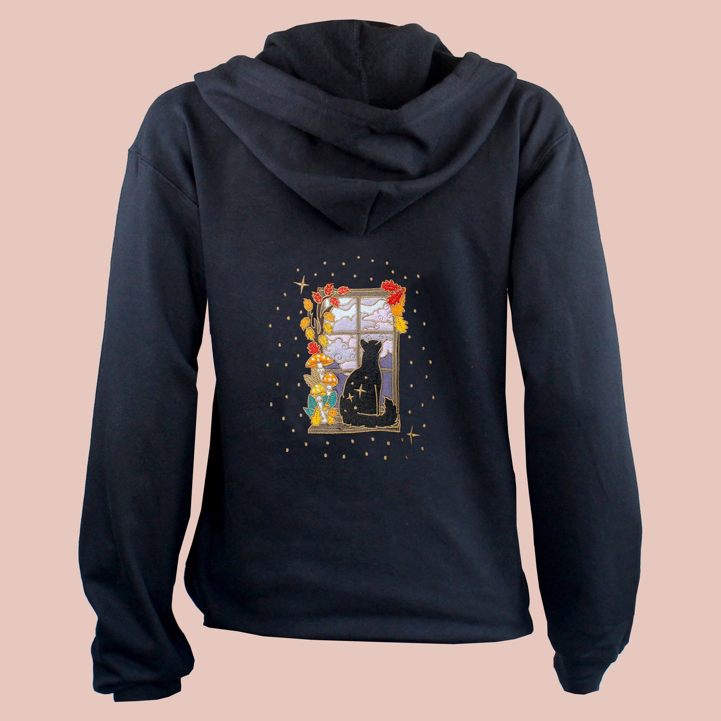 Window Cat Embroidered Zip-up Hoodie