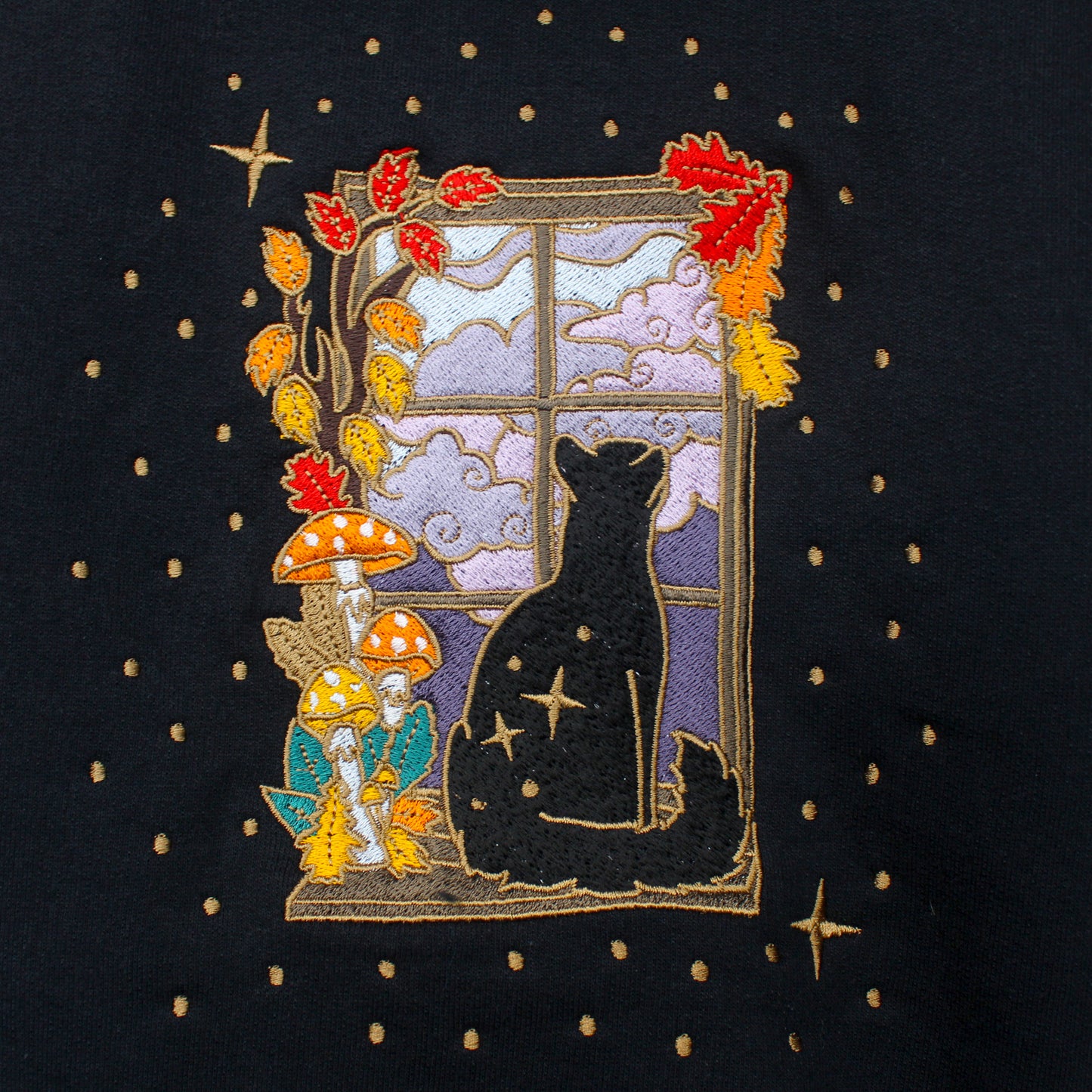 Window Cat Embroidered Zip-up Hoodie