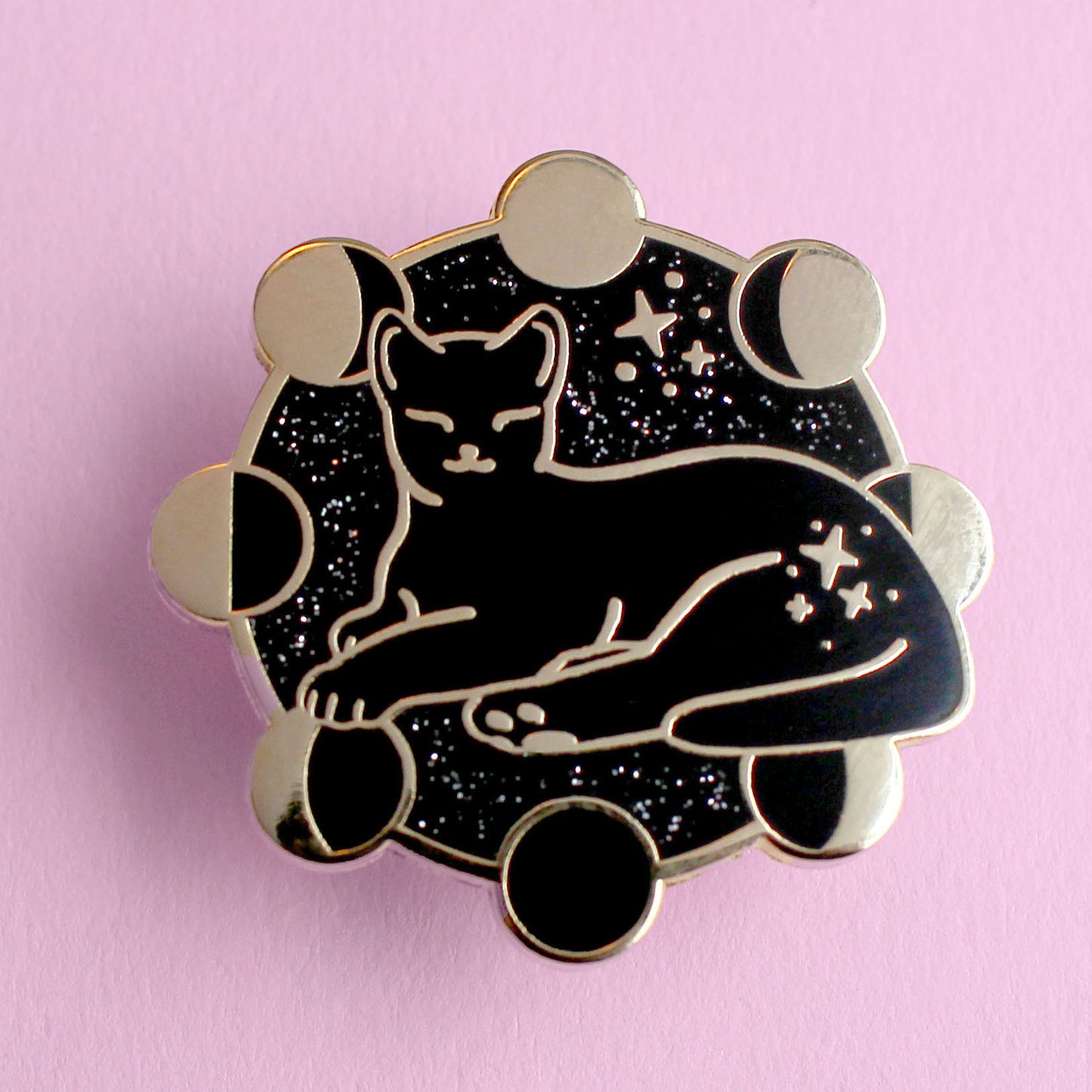 Moon phases cat enamel pin