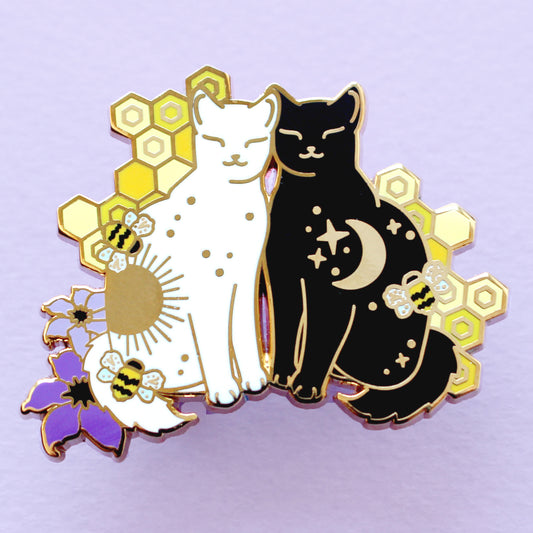 Black and white Bee Hive Cats Enamel pin