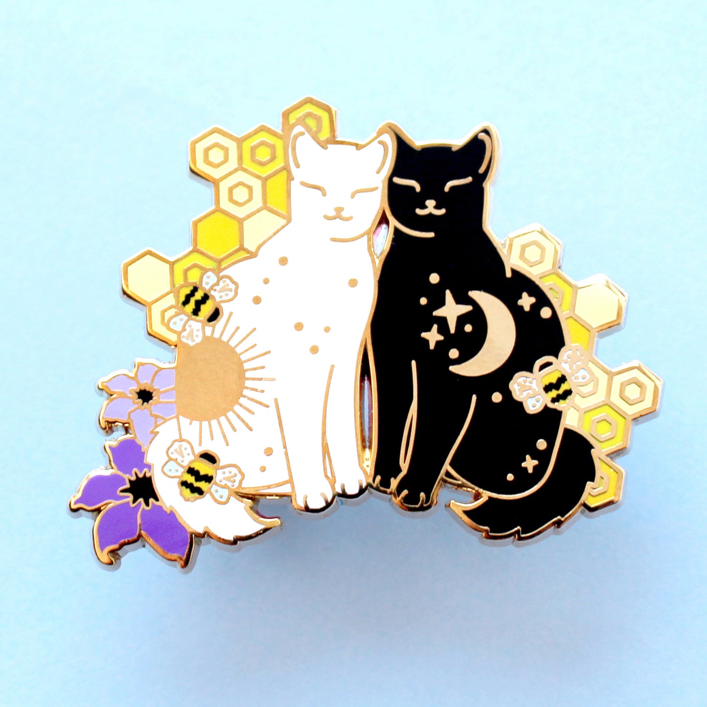 Black and white Bee Hive Cats Enamel pin