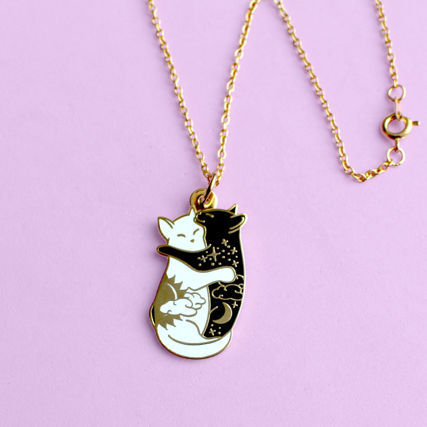Day & Night Hugging Cats Necklace