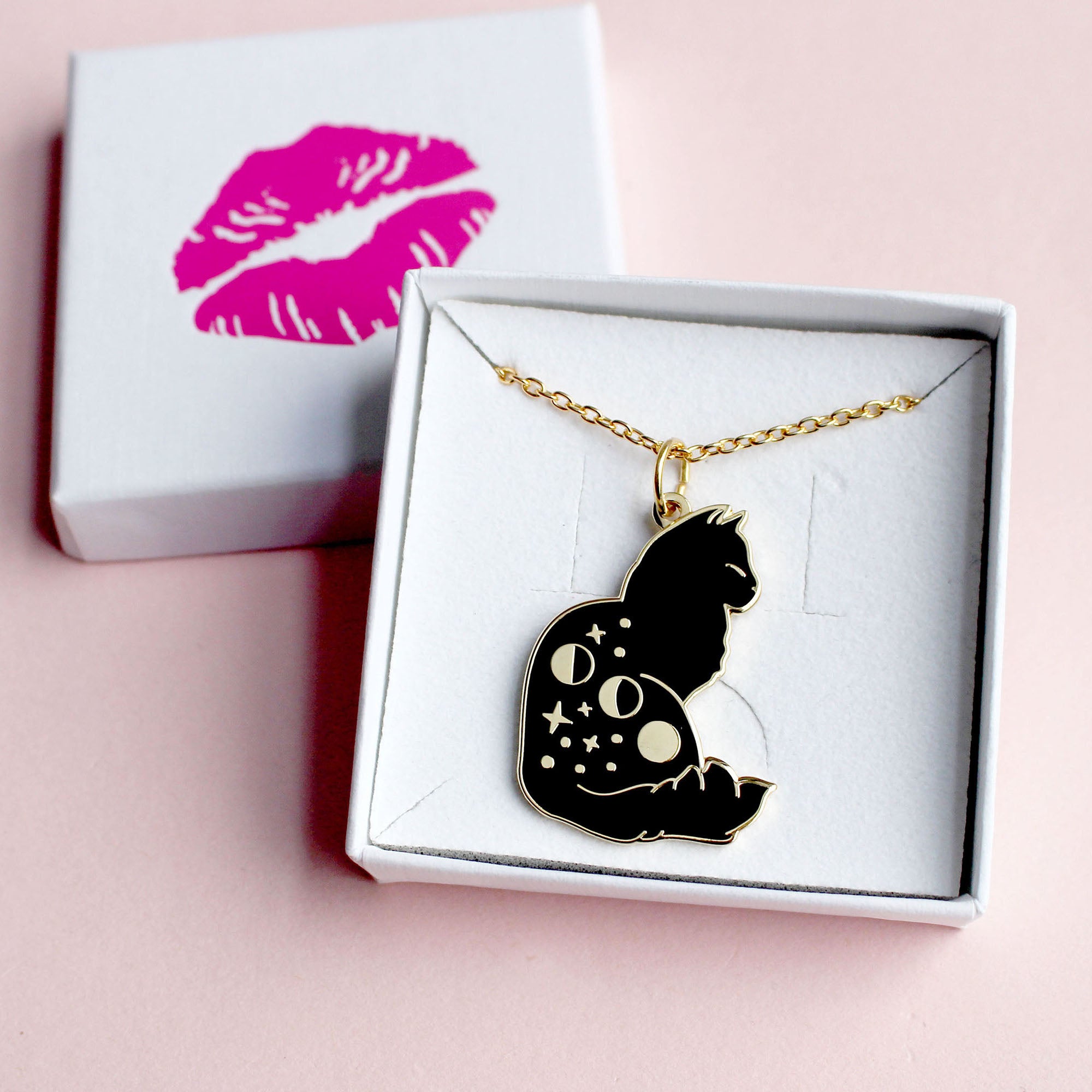 Walking Cat Necklace In Silver, Goldplate, Black or Black & White - amanda  coleman jewellery