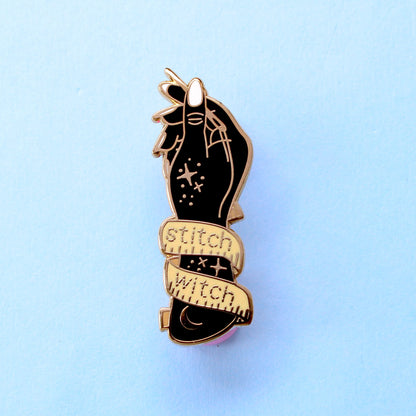 Stitch witch enamel pin