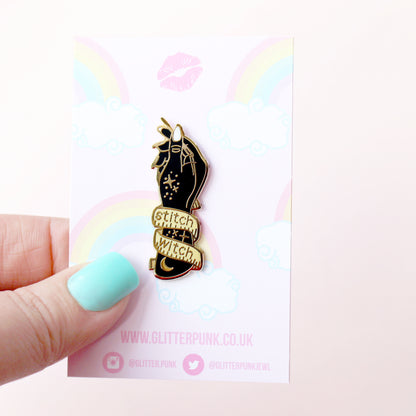 Stitch witch enamel pin