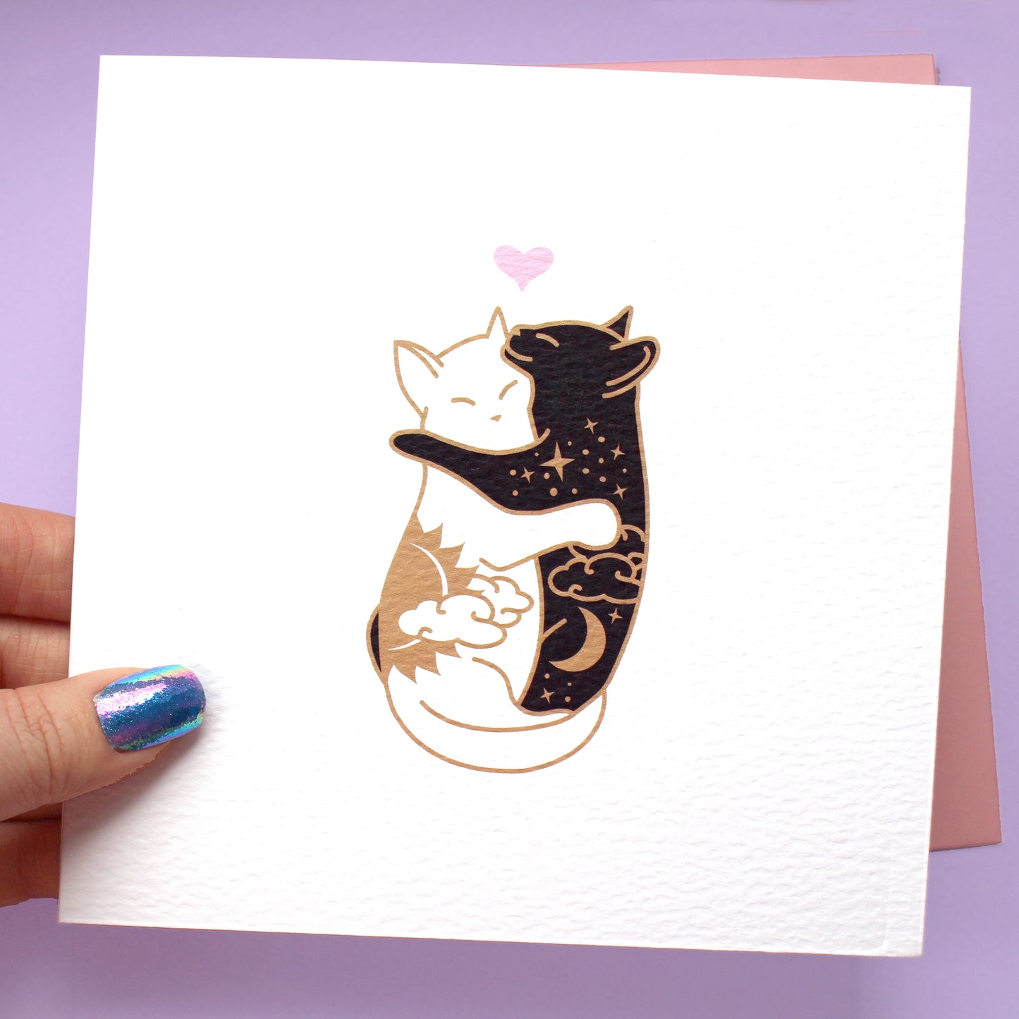 Day & Night Hugging Cats Card