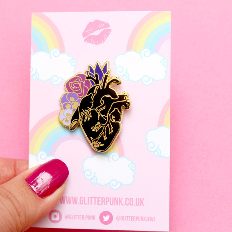 Anatomical heart enamel pin – Glitter Punk